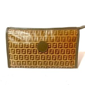 Authentic Fendi Tan and Brown Monogram Pouch very clean